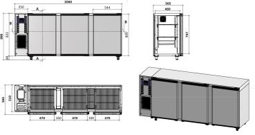 TAVX/3G-R2 (25) Kühlpult Getränkekühler Flaschenkühlschrank, Edelstahl, 3 Glastüren, 579 Liter